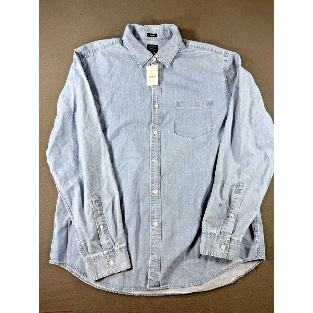 J Crew Denim Shirt Mens XL Blue Long Sleeve Button Up Classic Fit Chambray New